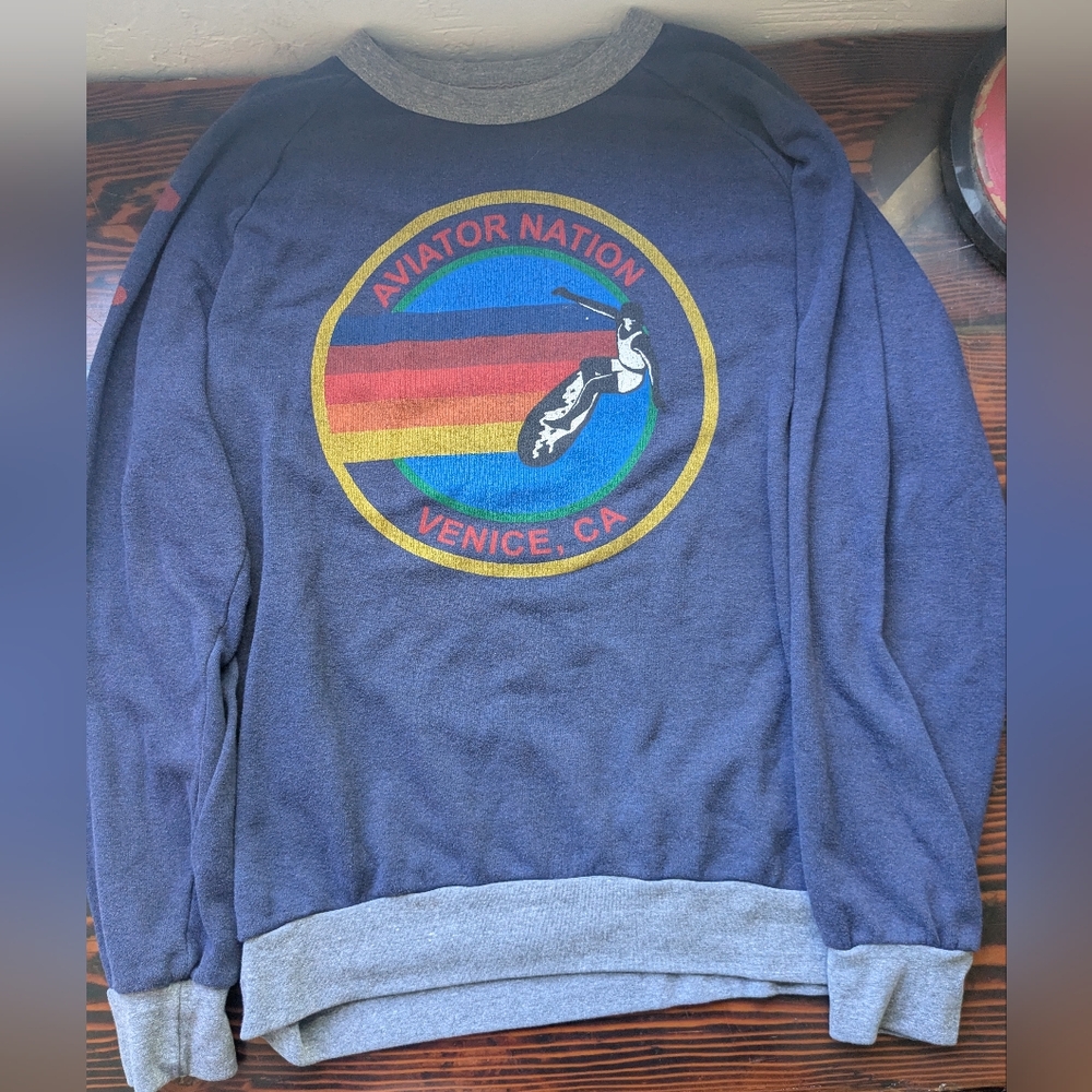 Aviator Nation Venice Logo Rainbow Sleeve Crewneck Sweatshirt – Size XL